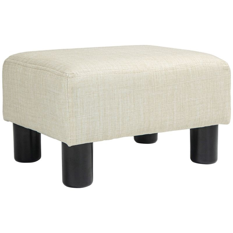 HOMCOM 16" Cube Modern Linen Fabric Pouf Footrest Ottoman - Beige