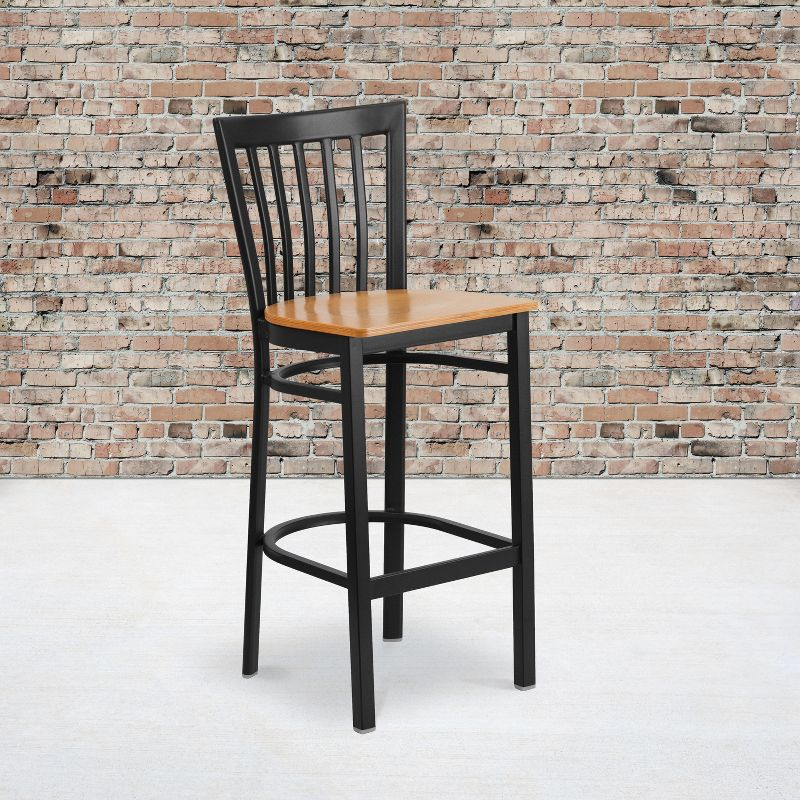 Flash Furniture HERCULES Series Black School House Back Metal Restaurant Barstool - Natural Wood Seat