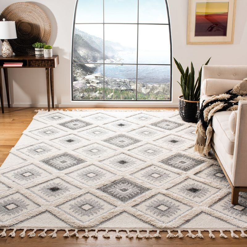 Moroccan Tassel Shag MTS601 Power Loomed Indoor Area Rug - Ivory/Grey - 8'x10' - Safavieh
