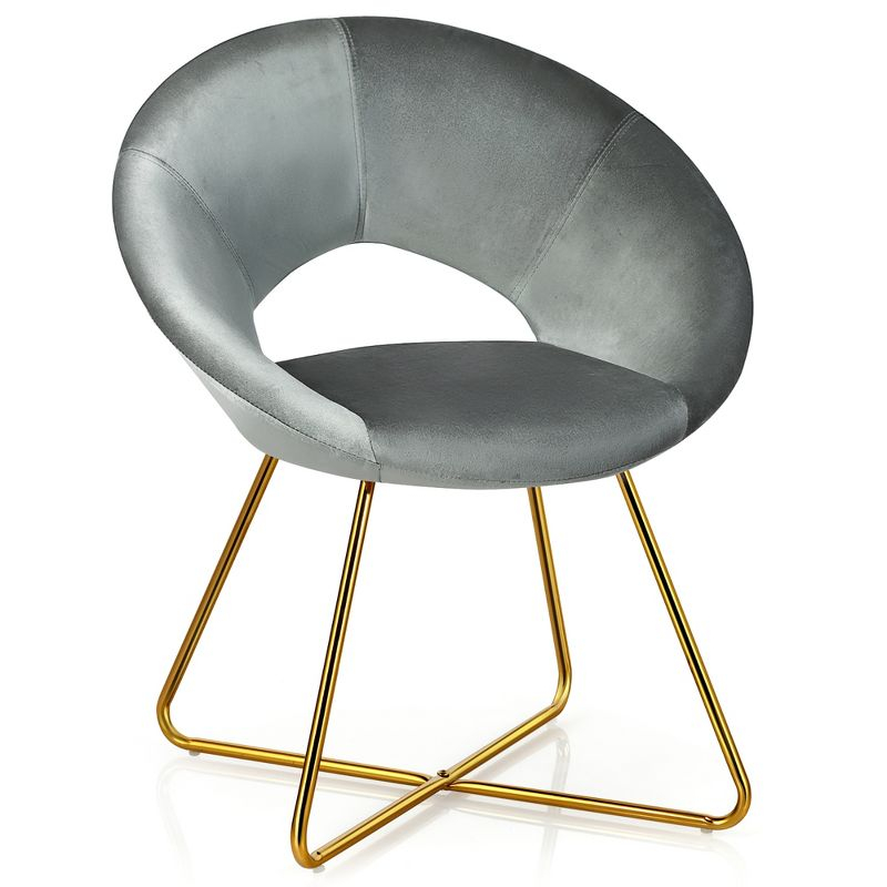 Costway Modern Velvet Accent Chair Upholstered Vanity Chair w/Golden Metal Leg Grey
