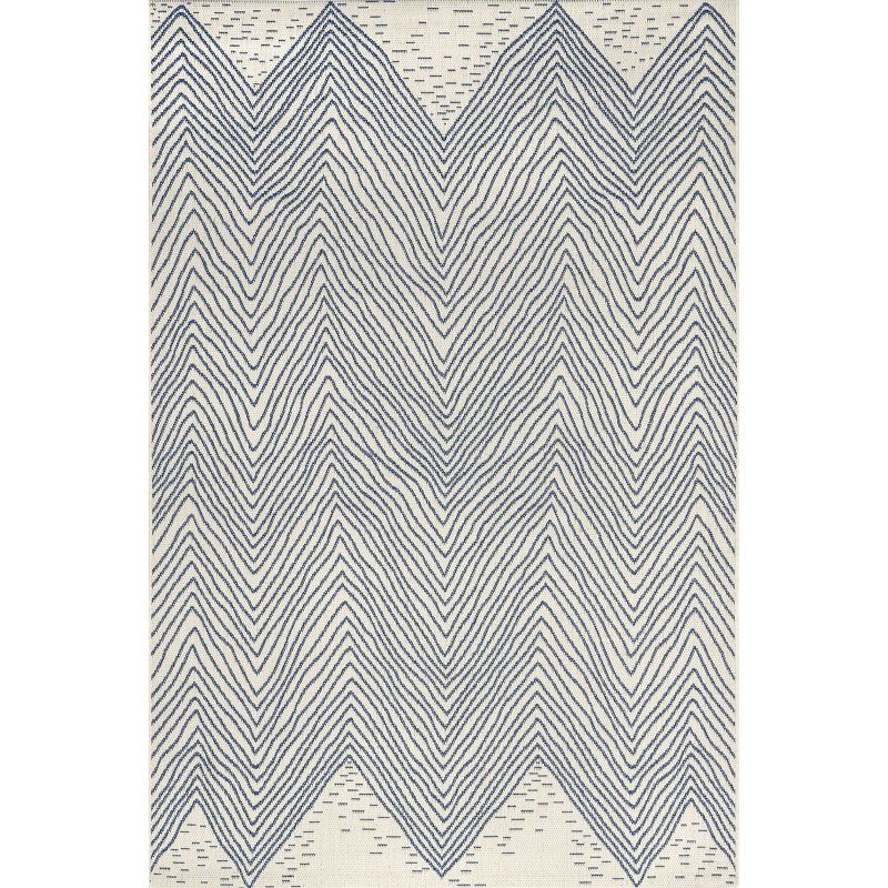 Nuloom Wavy Abstract 2x3 Indoor/Outdoor Accent Rug for Living Room Patio Deck Front Porch Entryway Kitchen, Blue/Ivory