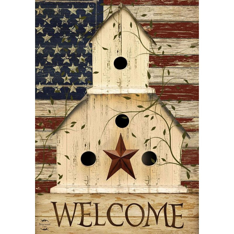 Americana Welcome House Flag Primitive Patriotic 28" x 40" Briarwood Lane