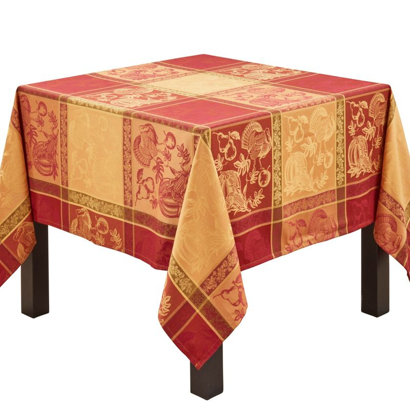 Saro Lifestyle Thanksgiving Fall Holiday Design Jacquard Cotton Blend Tablecloth, Multi, 72" x 72"