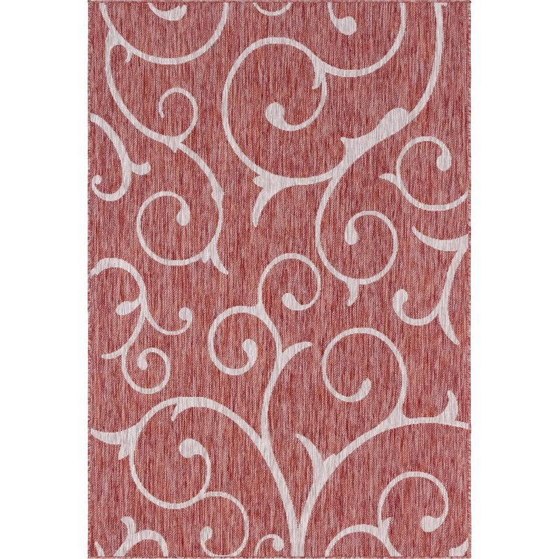 Unique Loom 4' 1 x 6' 1 Rectangle Indoor/Outdoor Botanical Rust Red Area Rug
