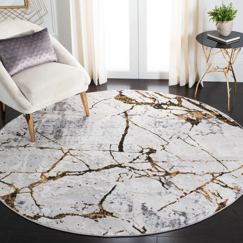 Amelia ALA293 Power Loomed Indoor Area Rug - Grey/Gold - 5' Round - Safavieh