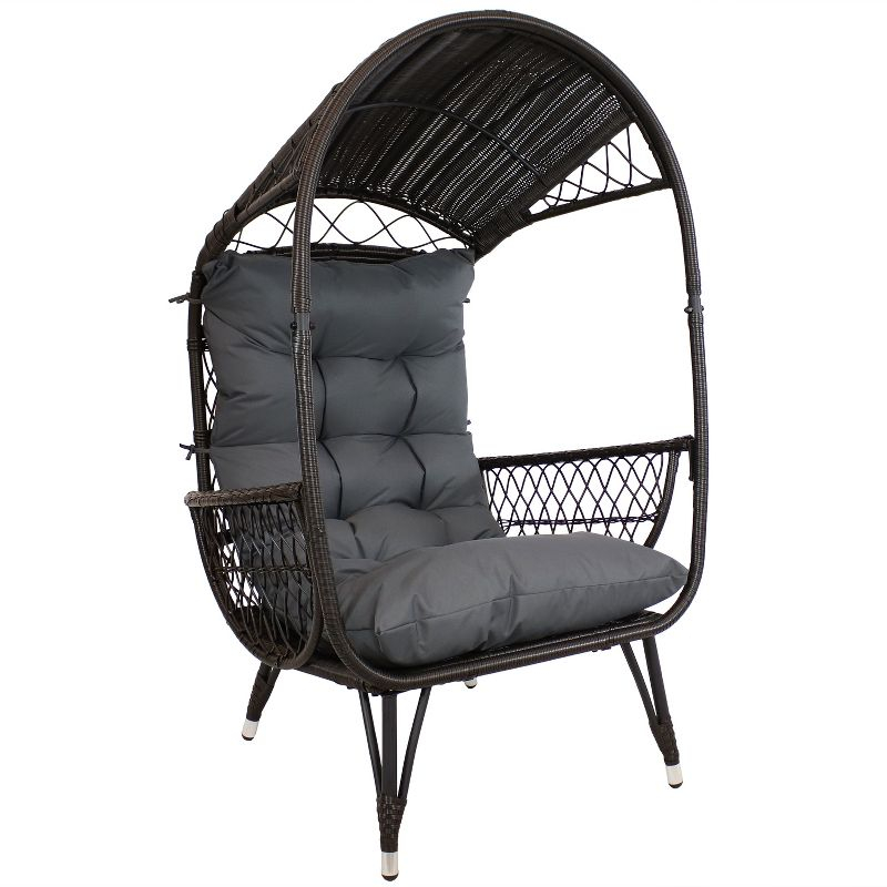 Sunnydaze Shaded Comfort Wicker Outdoor Egg Chair with Legs - 56.5" H - Gray