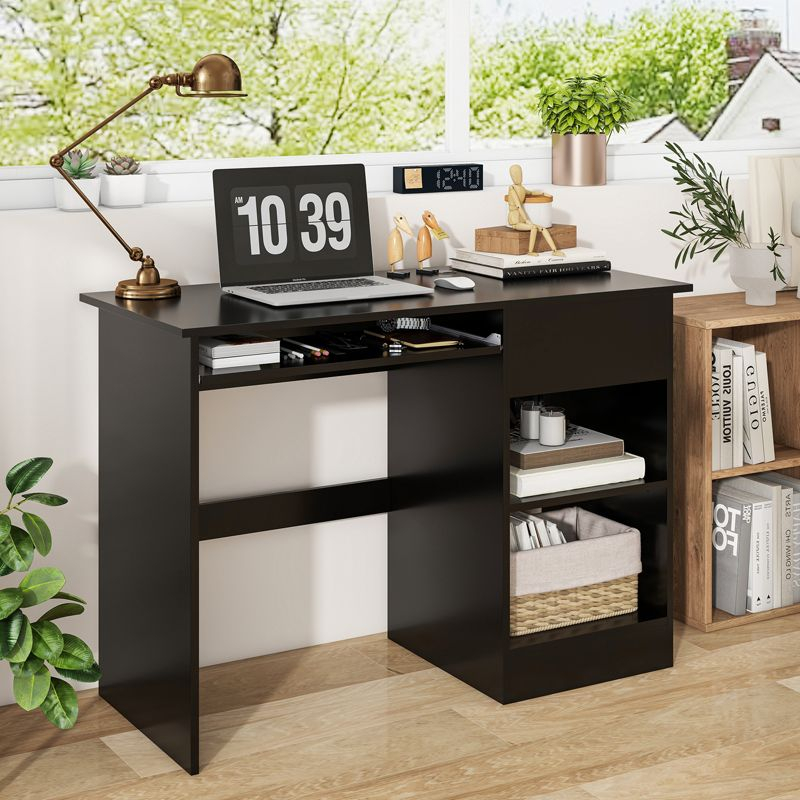 Tangkula Computer Desk w/ Keyboard Tray Large Drawer Home Office Desk w/ Adjustable Shelf & Cable Hole Study Desk