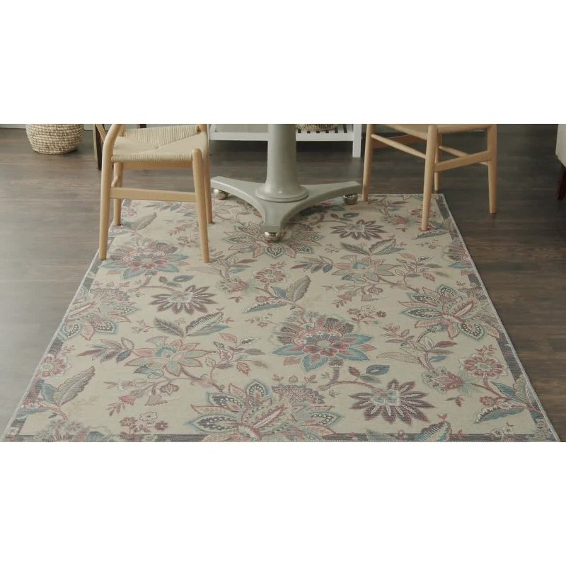 Waverly Washables Collection 7'10" x 9'10" Charcoal Botanical Indoor Rug