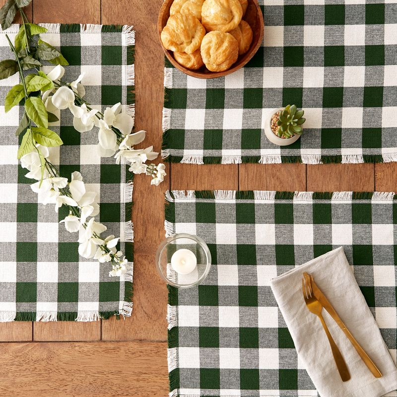 Design Imports Hunter Green  Heavyweight Check Fringed Placemat Set/6