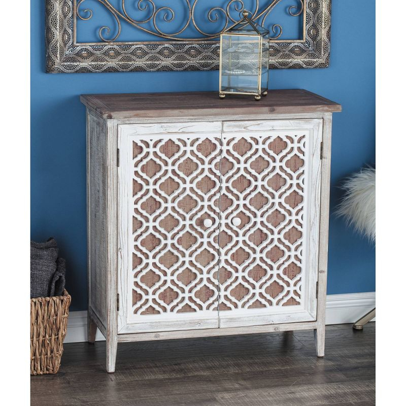 Rustic 2 Door Wooden Cabinet Brown - Olivia & May: Bohemian Style, Fixed Shelves, No Assembly Required