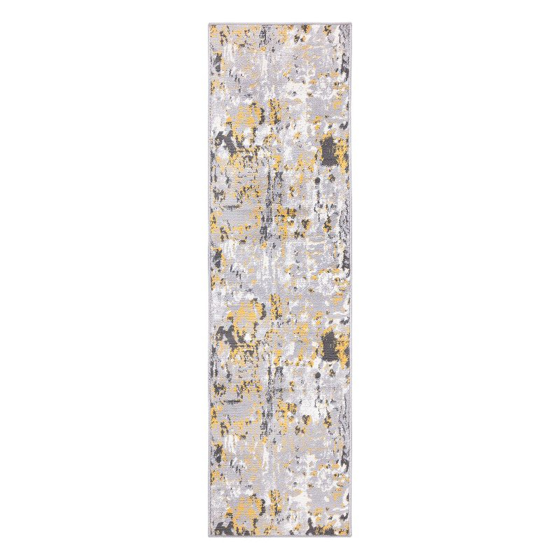 World Rug Gallery Distressed Modern Abstract Area Rug - Yellow 2' x 7'