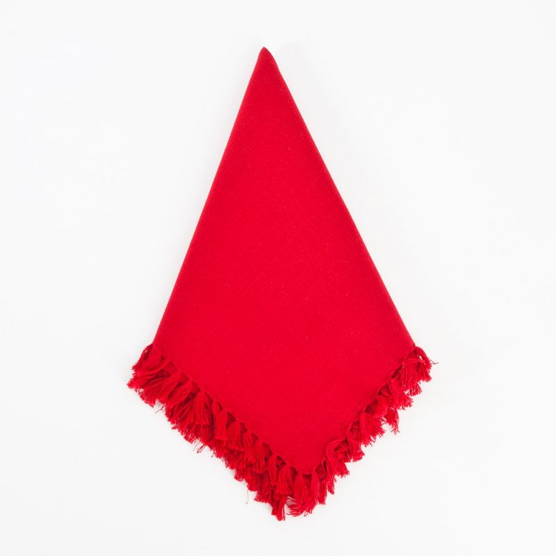 Saro Lifestyle Fringed Design Napkin, 20" Square (Set of 4), Red, 20" x 20"
