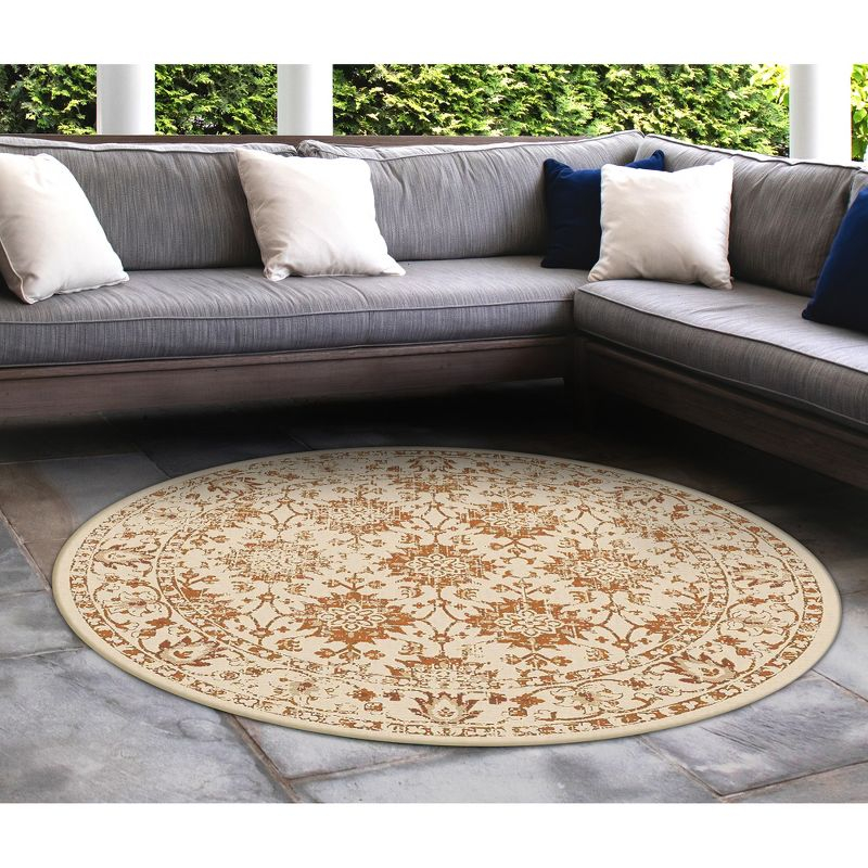 Liora Manne Carmel Vintage Floral Indoor/Outdoor Rug Sand 7'10" Round