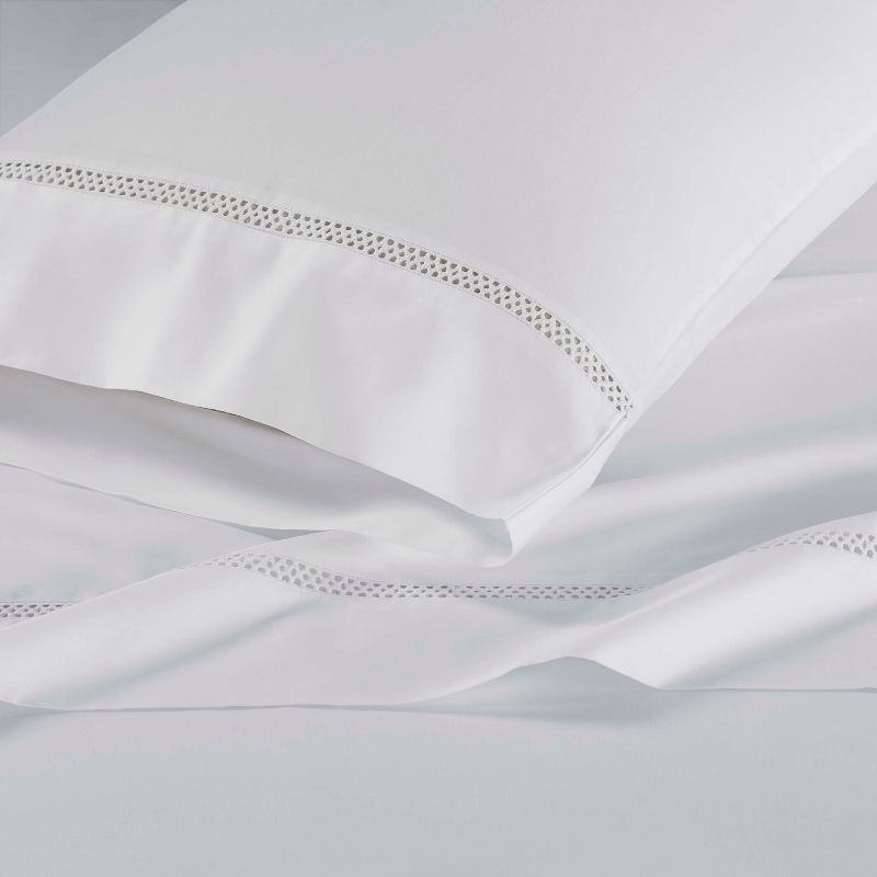 Cotton Cross-Stitch Embroidered Sheet Set, Twin Extra Long (XL), White-White - Blue Nile Mills