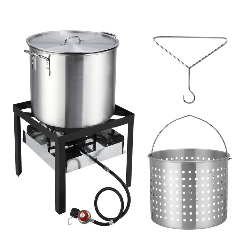 ROVSUN 60QT Turkey Fryer & Seafood Boiler Steamer with 150,000 BTU Propane Stove, Aluminum Outdoor Deep Fryer with Basket & Hook for Outdoor Backyard