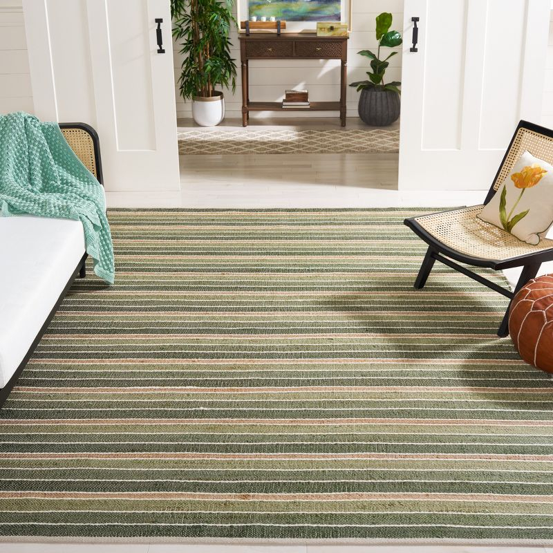 Striped Kilim STK312 Hand Woven Area Rug - Green/Natural - 6'x9' - Safavieh.