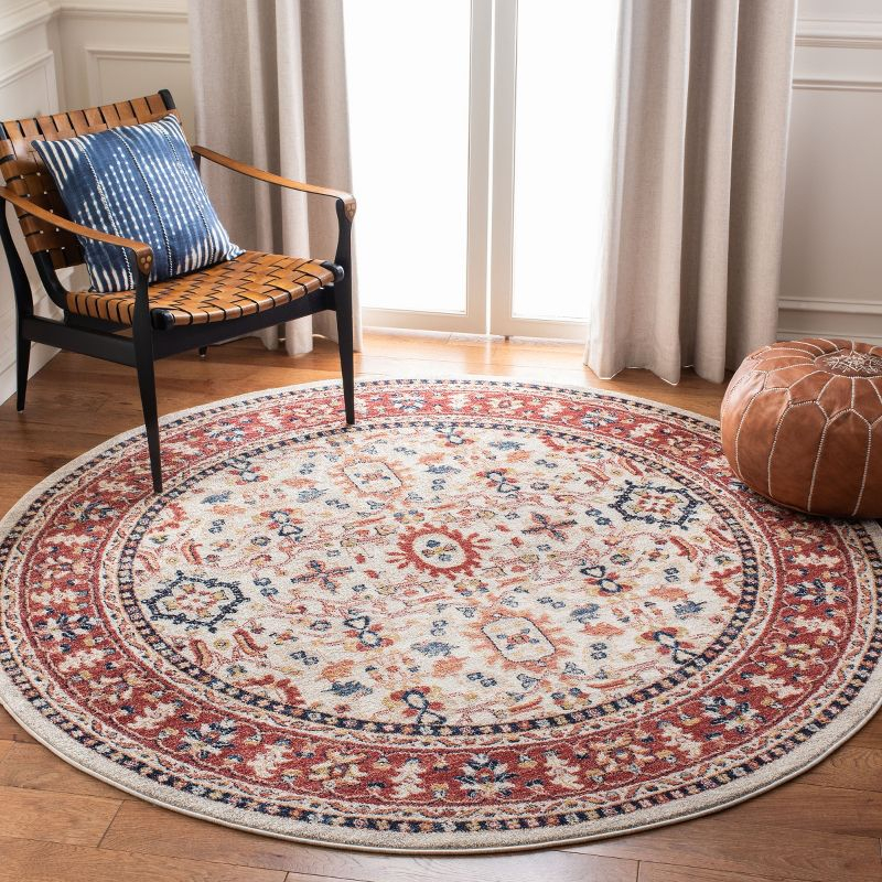 Charleston CHL412 Loomed Indoor Area Rug - Ivory/Red - 6'7"x6'7" Round - Safavieh