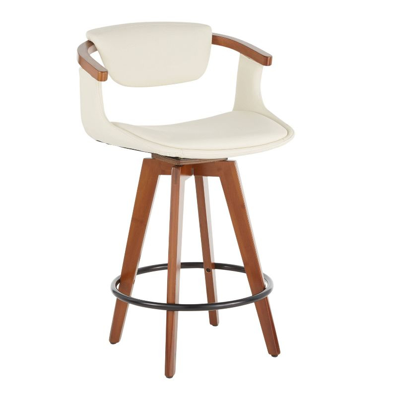 Oracle Mid-Century Modern Counter Height Barstool Cream - LumiSource: Swivel, Faux Leather, Bamboo Frame