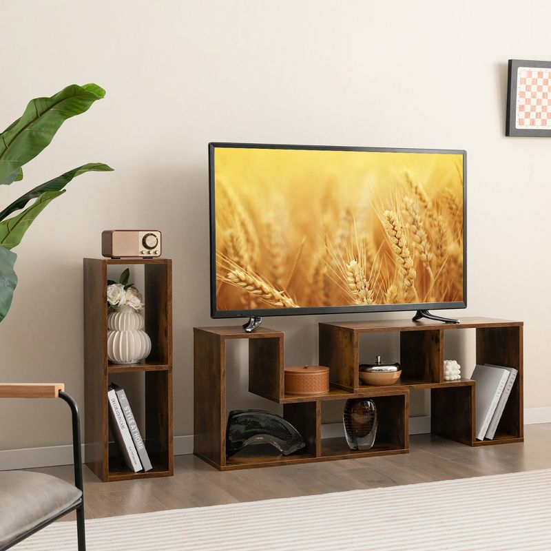 Costway 3 Pieces TV Console Stand Modern Entertainment Center Storage Bookcase Brown
