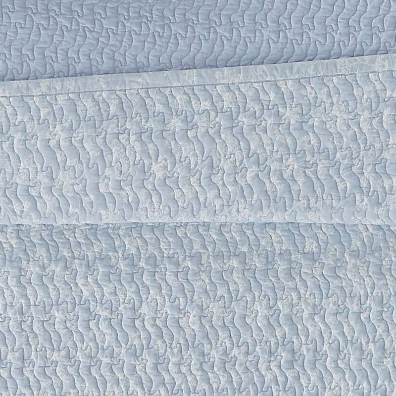 The Farmhouse by Rachel Ashwell 3pc Full/Queen Majesty Quilt Bedding Set White/Blue: Percale, Botanical Pattern, 200 Thread Count