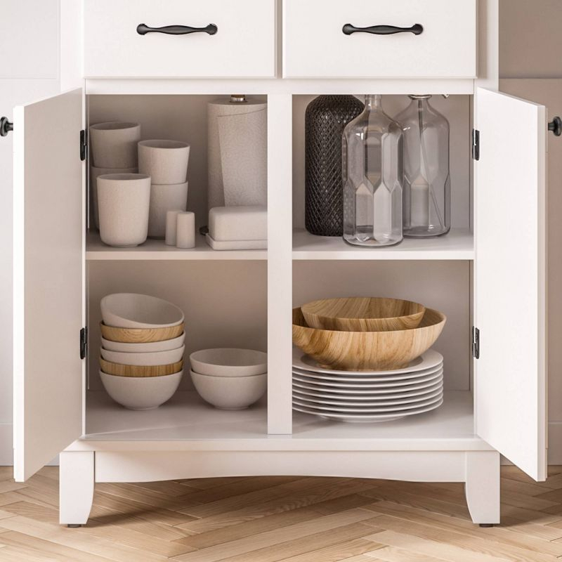 36" Sideboard Buffet Servers with Wood Top White - Home Styles: Traditional Style, Adjustable Shelves, Storage Cabinet