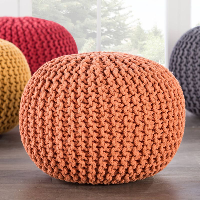 20" Round Modern Knitted Pouf Ottoman Orange - Jaipur Living: Cotton, Foam Filled, No Assembly Required