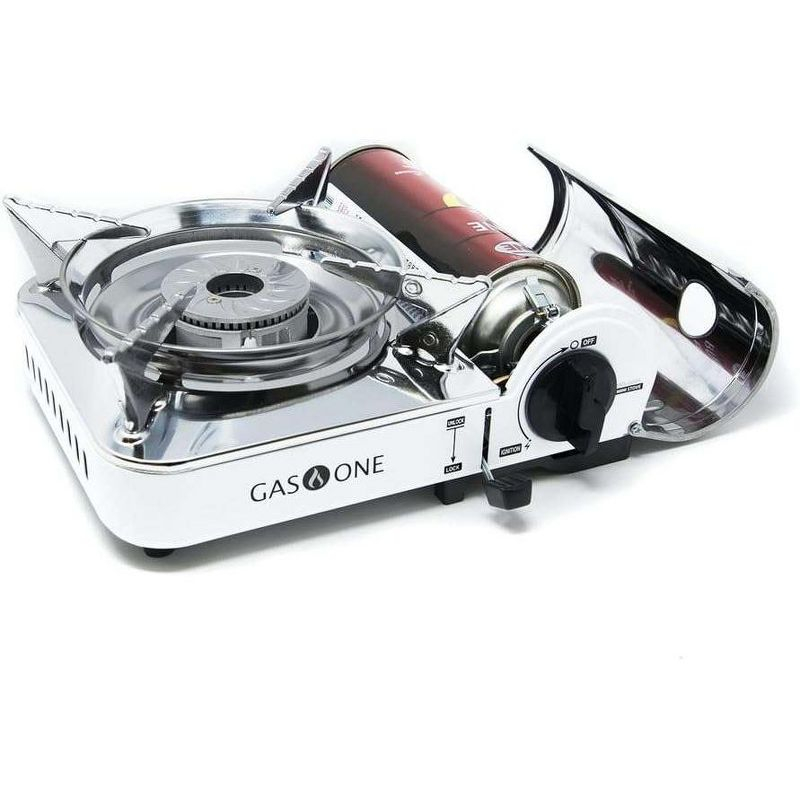 GasOne Emergency Gear Camping Mini Butane Portable Gas Stove with Carrying Case, Stainless Steel, White, GS-800