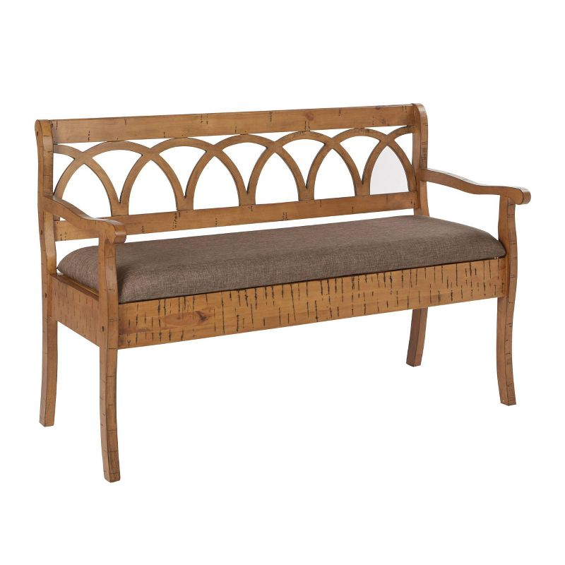 Coventry Storage Bench Beige/Toffee - OSP Home Furnishings: Upholstered Rectangular Entryway Seating, Wood Frame