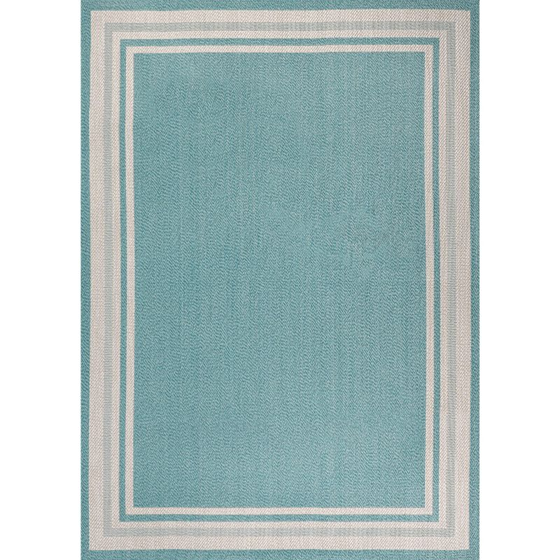 5' x 8' James Modern Border Stripe Indoor/Outdoor Area Rug, Aqua/Beige - JONATHAN Y