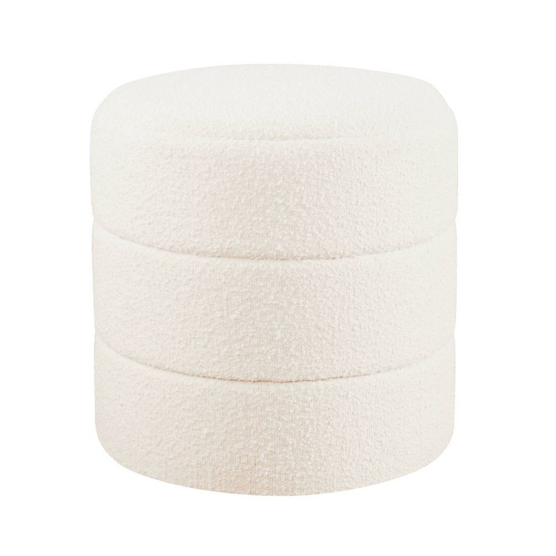 Round Upholstered Ottoman Cream Boucle - HomePop: Textured, No Assembly, 250lb Capacity