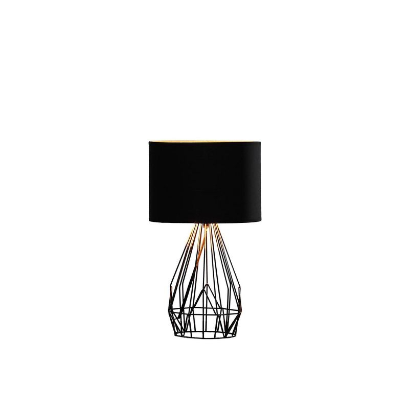 17.5" Industrial Farm Metal Cage Table Lamp Black - Ore International: Modern Accent, Linen Shade, UL Listed