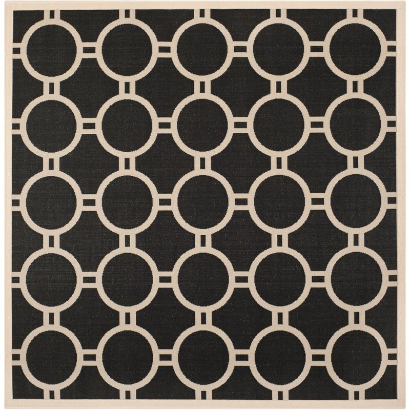 Courtyard CY6924 Power Loomed Indoor/Outdoor Area Rug - Black/Beige - 7'1x7'1 - Safavieh.