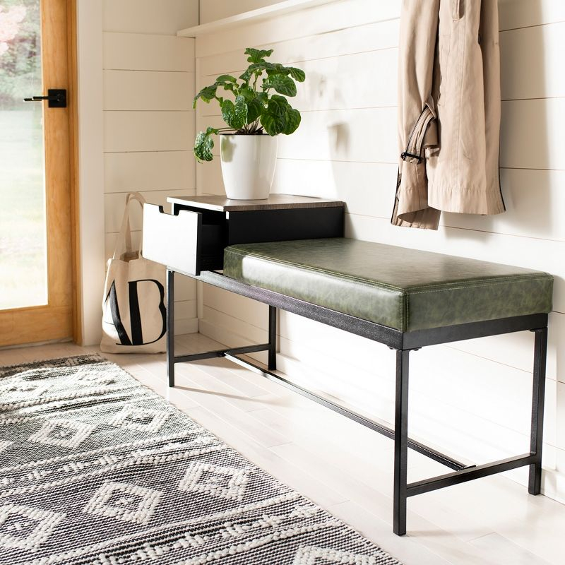 Maruka Bench with Storage - Grey Wash/Dark Green - Safavieh