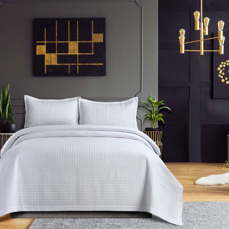 King Naples Microfiber Quilt Set White - Tribeca Living: All Ages, Box Quilting, Includes 2 King Shams