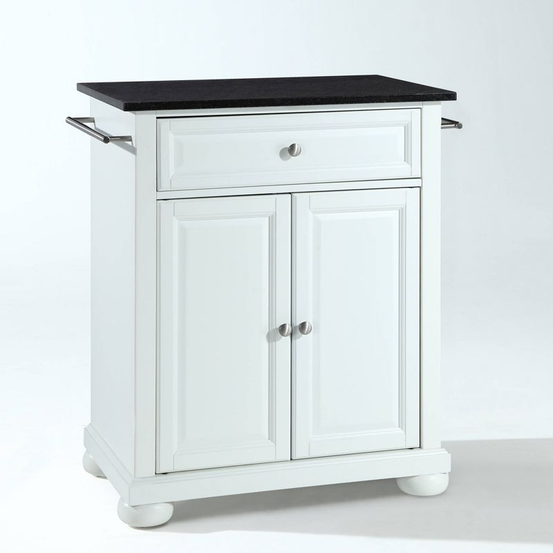 Alexandria Black Granite Top Portable Kitchen Island/Cart White - Crosley: With Wheels, Storage Cabinet & Drawer