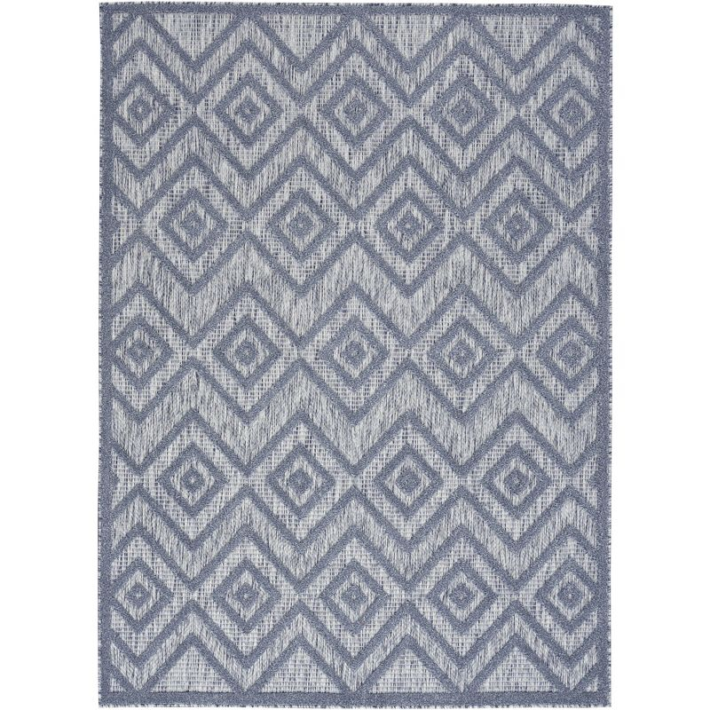 Nourison Versatile Diamond Geometric Flatweave Indoor Outdoor Area Rug Denim Blue 6' x 9'