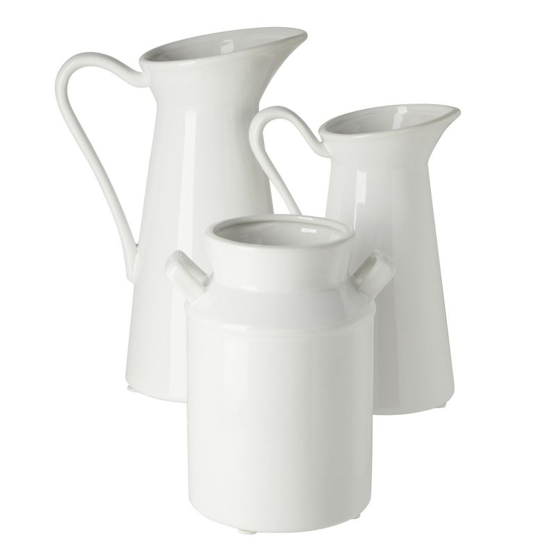 Farmlyn Creek 3 Piece Set Ceramic Pitcher Vases for Home Decor, Small White Centerpieces for Living Room, 3 Sizes