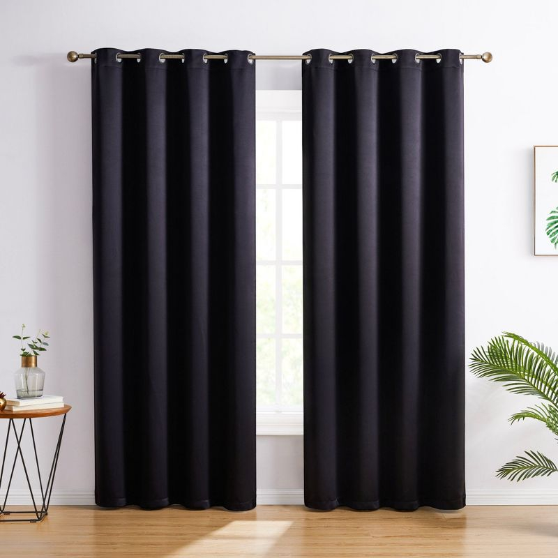 HLC.ME Oxford Curtains for Living Room, Room Darkening Energy Saving, Insulated Darkening Window Grommet Panels, Set of 2 - Black, 52 W x 84 L
