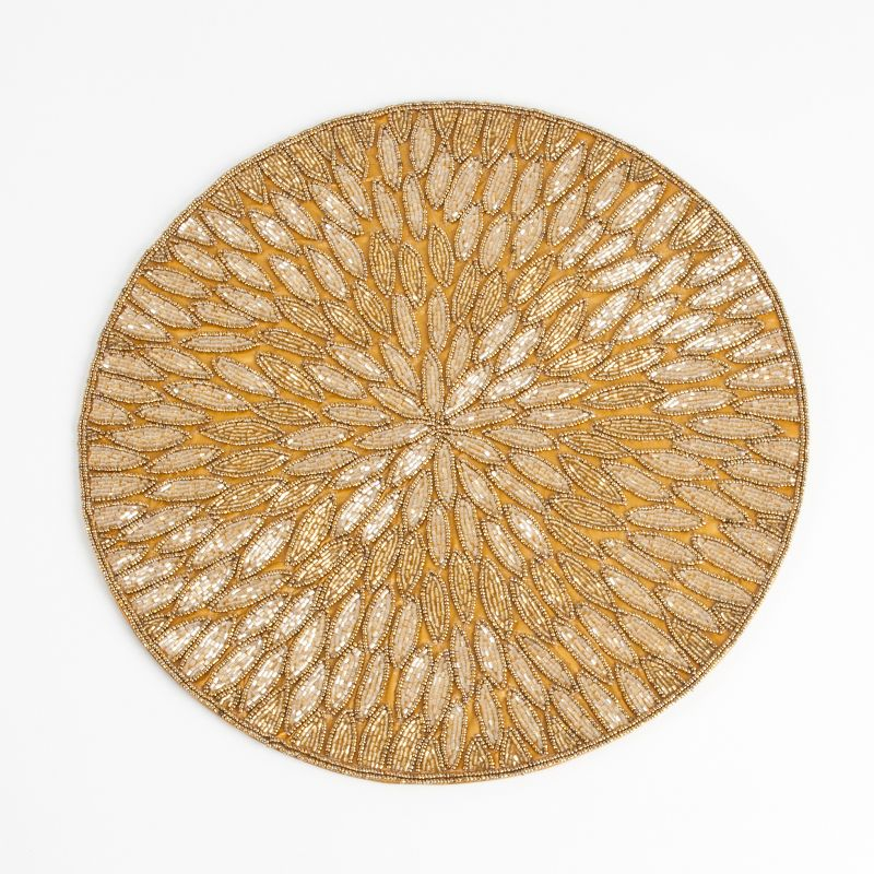 Saro Lifestyle Beaded Design Placemat (Set of 4), Gold, 15" Round