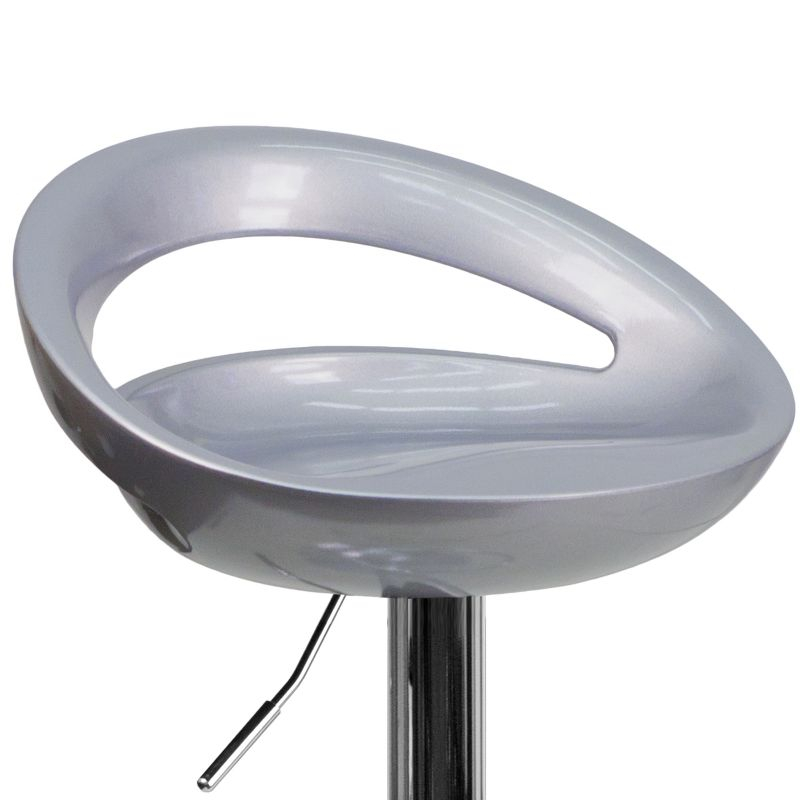 Flash Furniture Contemporary Silver Plastic Adjustable Height Barstool with Rounded Cutout Back and Chrome Base