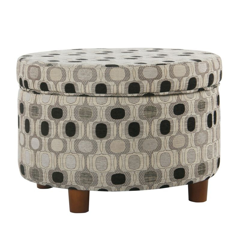 Round Storage Ottoman Black Geo - HomePop: Upholstered Medallion Pattern, Plywood & Hardwood Frame, 250 lbs Capacity