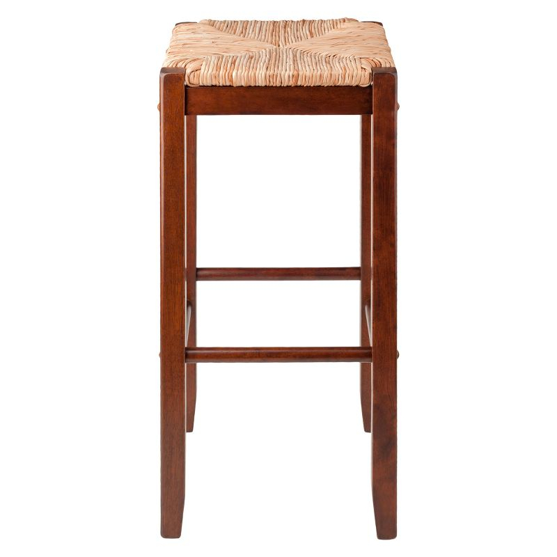 2pc Kaden Set Barstool Rush Seat Walnut - Winsome: Woven Square, Wooden Frame, Fixed Height