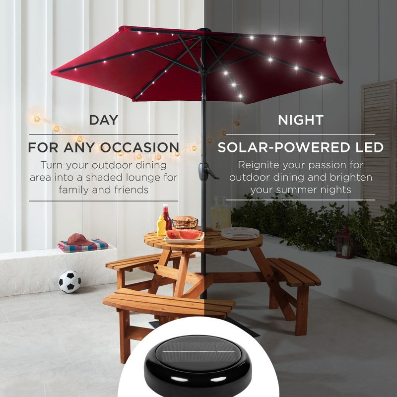 Best Choice Products 7.5ft Outdoor Solar Patio Umbrella for Deck, Pool w/ Tilt, Crank, LED Lights - Burgundy
