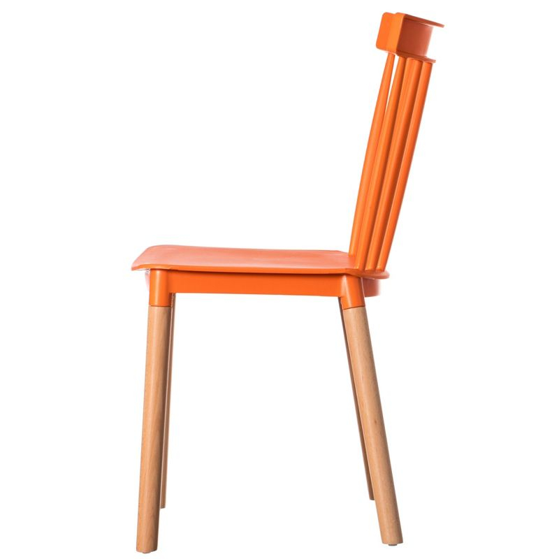 Fabulaxe Plastic Dining Chair Windsor Design with Beech Wood Legs, Orange