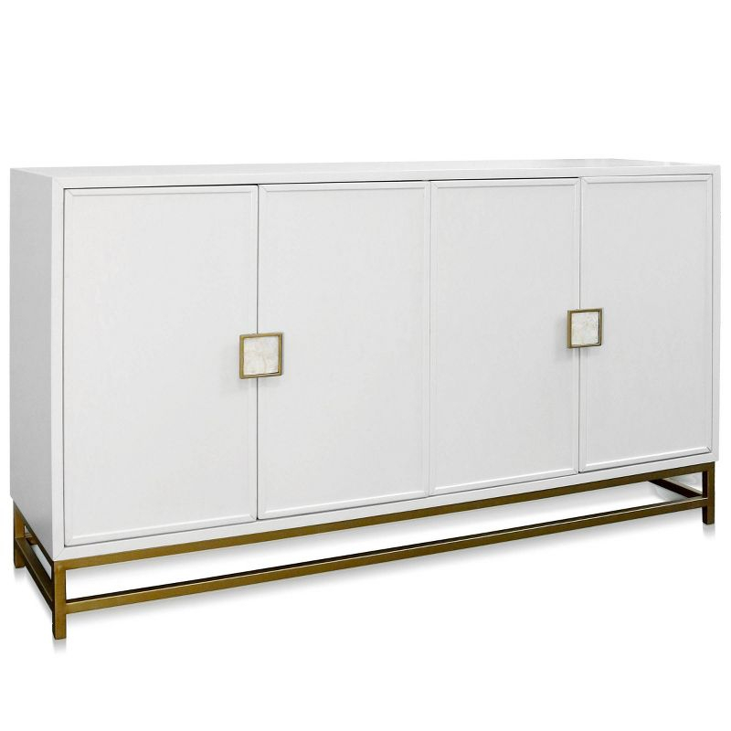 Four Door with Shell Handles Sideboard Cabinet White - StyleCraft: Gold Accents, Modern Buffet Console