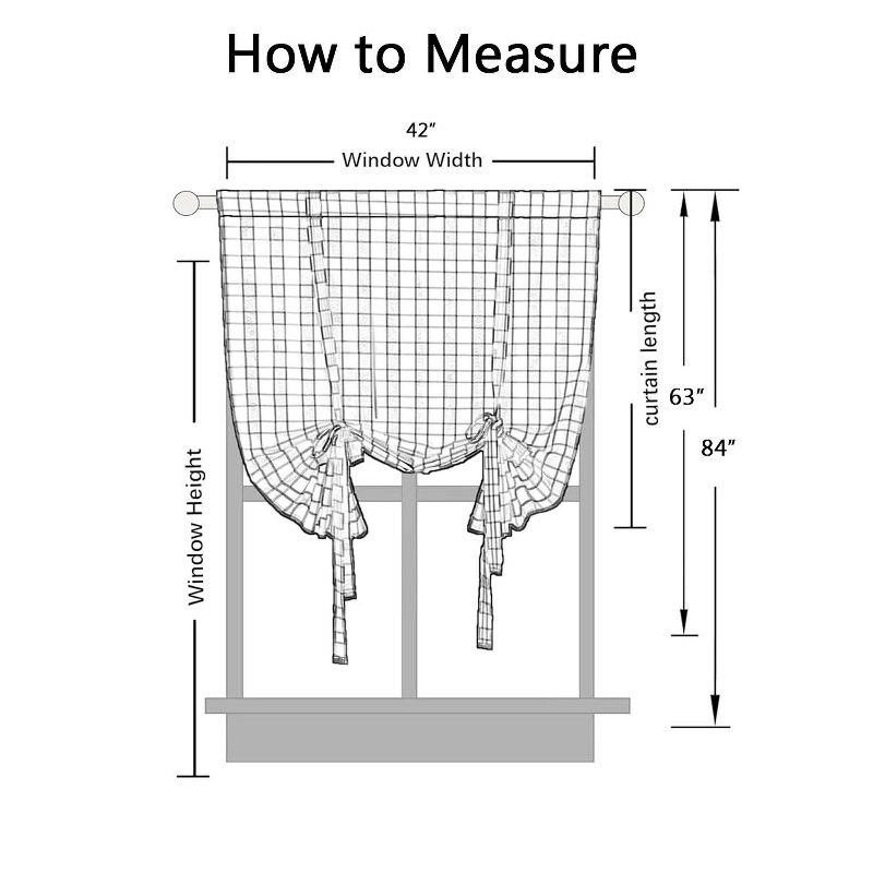 Buffalo Check Plaid Gingham Tie-Up Window Single Curtain, 42" x 63", Burgundy