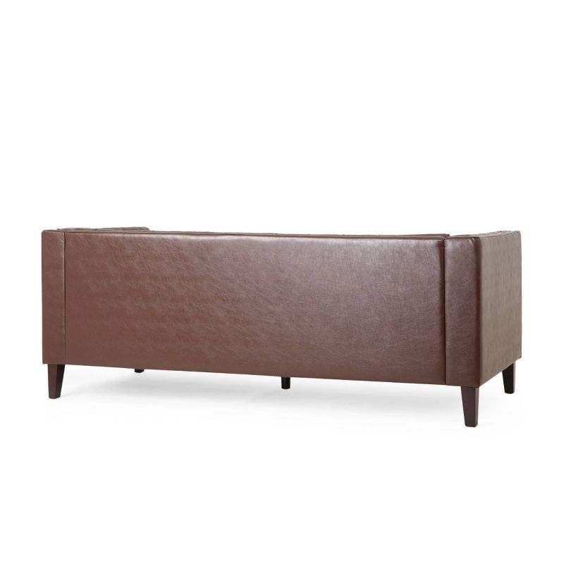 Pondway Contemporary Faux Leather Tufted 3 Seater Sofa Dark Brown/Brown - Christopher Knight Home: Elegant Low Backrest, Birch Wood Legs