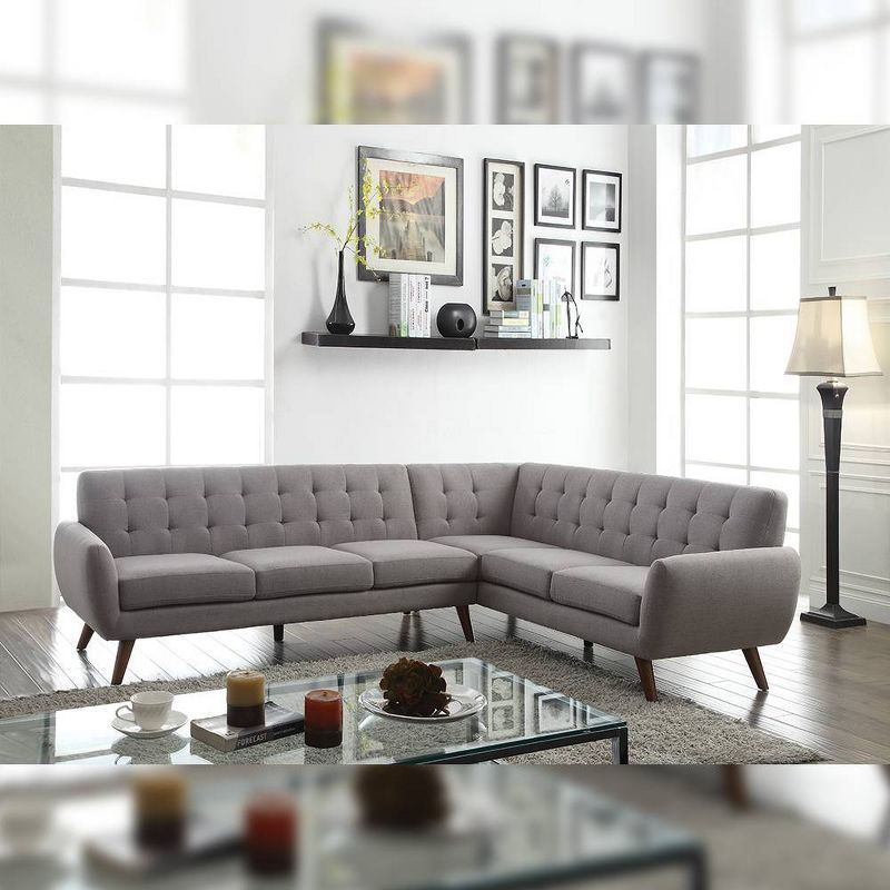 108" Essick Sectional Sofa Light Gray Linen - Acme Furniture: Contemporary L-Shaped, Tufted Back, Includes Pillow