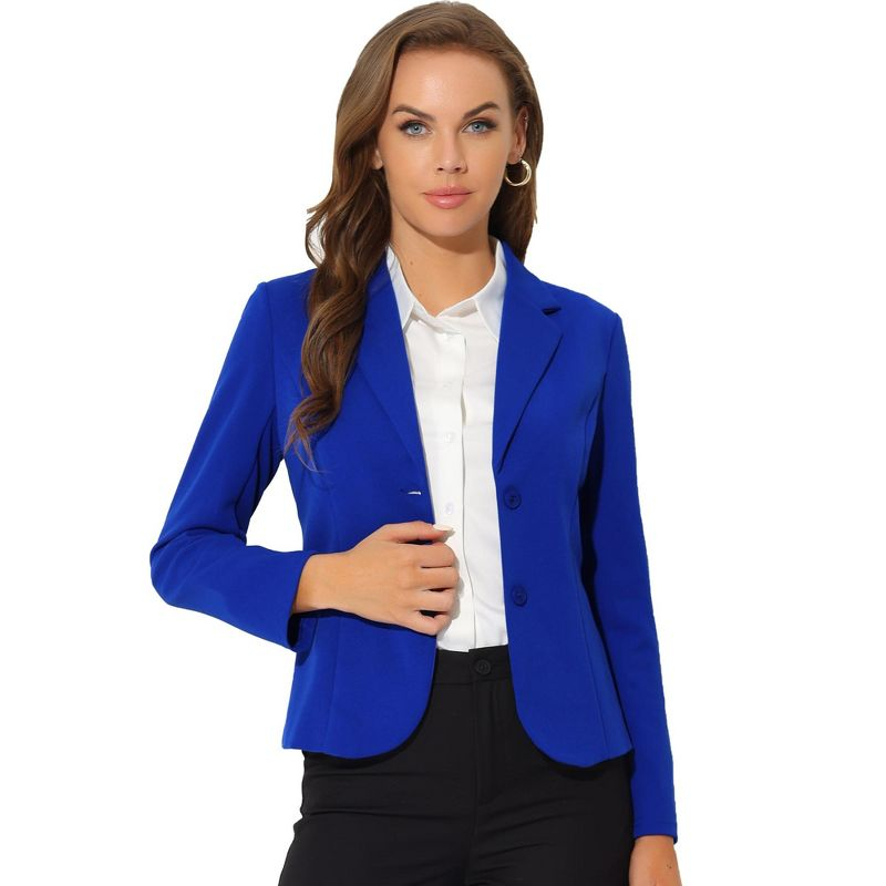 Allegra K Women's Elegant Work Office Lapel Collar Button Down Regular Fit Suit Blazer Royal Blue X-Small