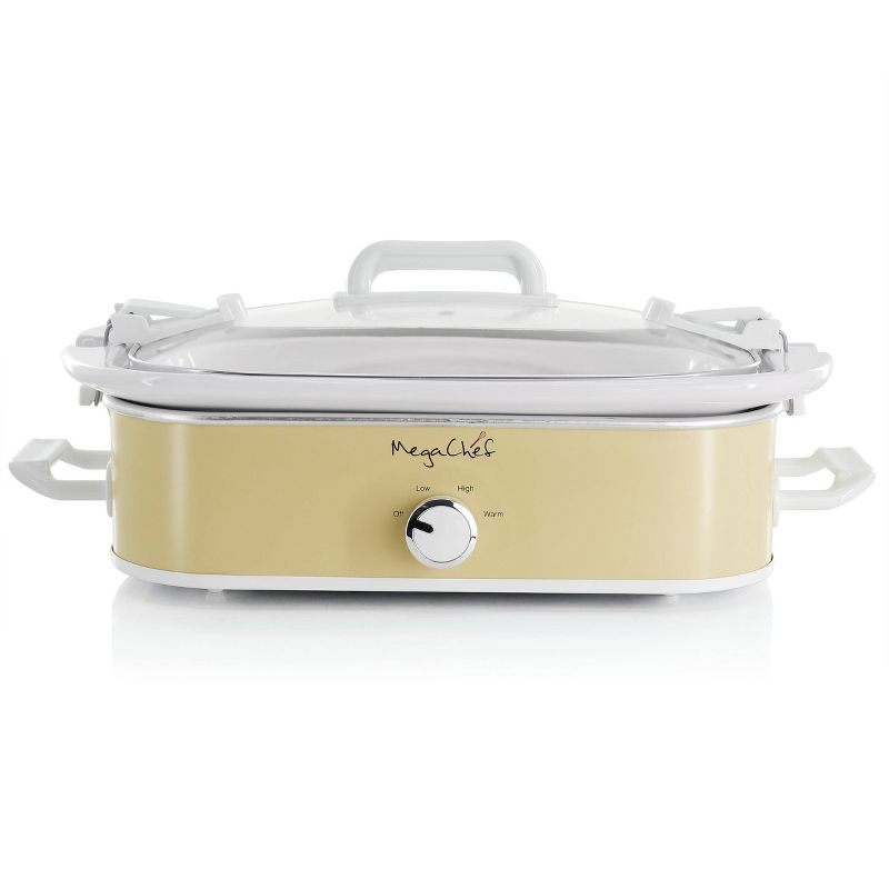 MegaChef 3.5qt Casserole Slow Cooker with 3 Temperature Settings Cream: Stainless Steel, Stoneware, Glass, Dishwasher-Safe Parts